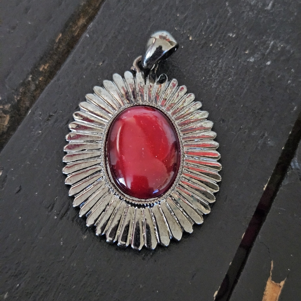 Hematite Red Stone Pendant Necklace Women's Jewelry